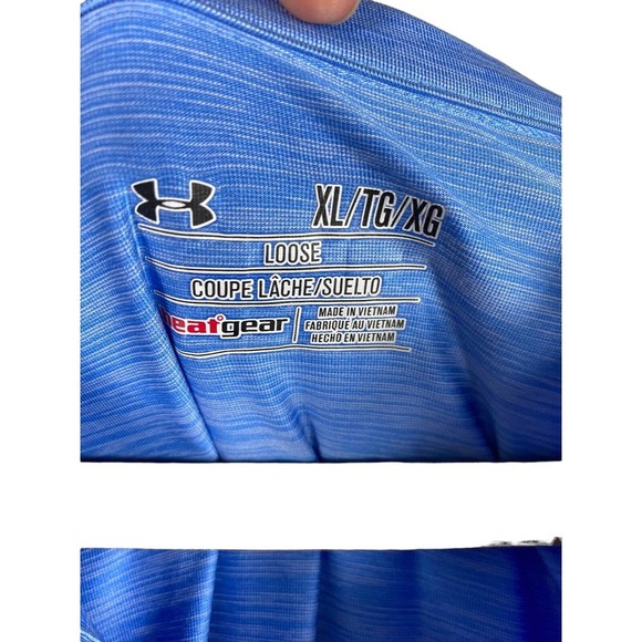 Under Armour XL Polo Shirt Crystal Lake Blue Knit Loose Fit Mens Short Sleeve - Picture 5 of 5
